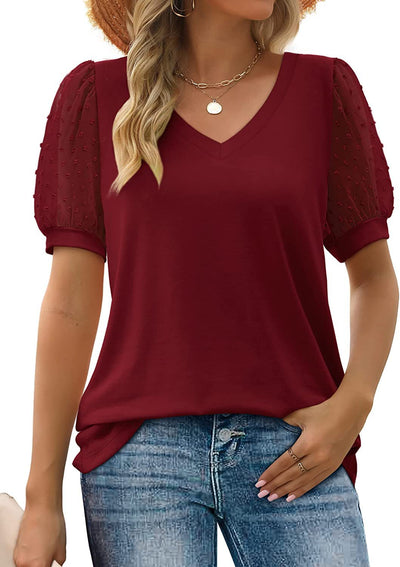 ELEANOR | ELEGANT SHEER-SLEEVE V-NECK BLOUSE