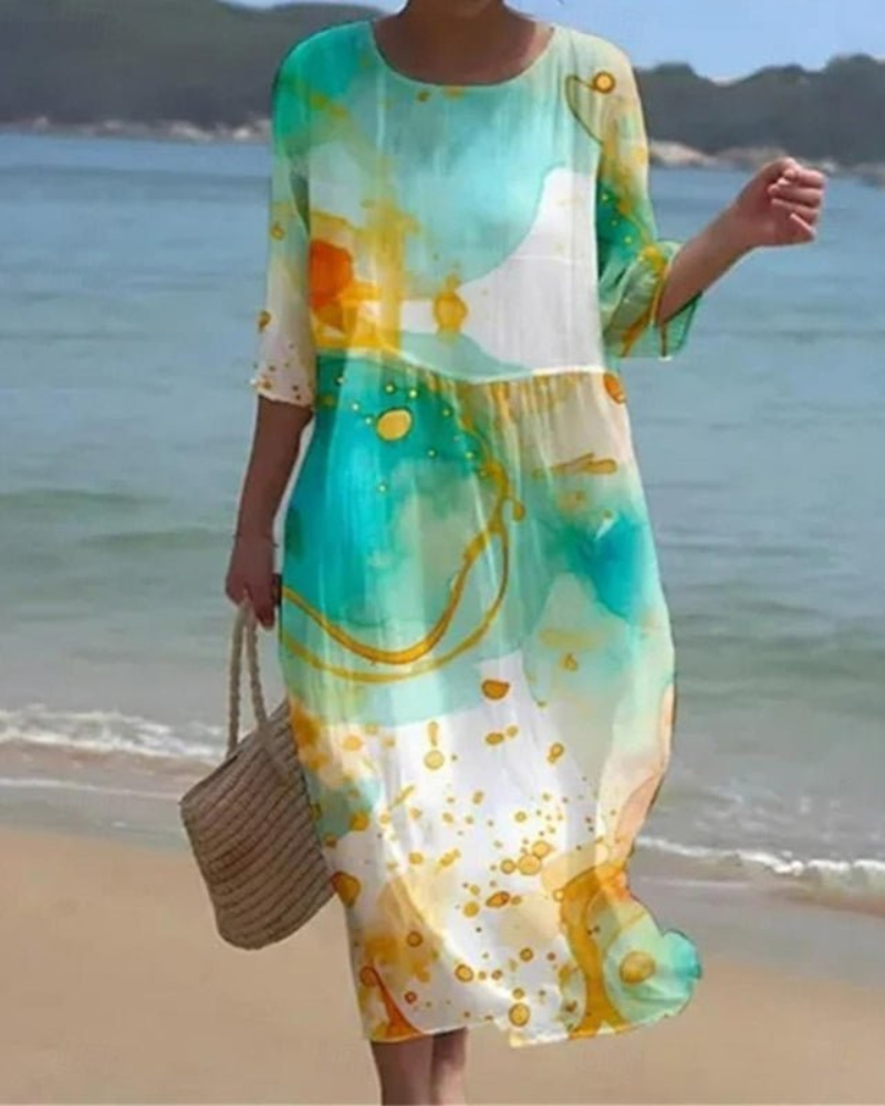 EDITH | ELEGANT FLORAL A-LINE DRESS WITH FLATTERING TUMMY COVERAGE