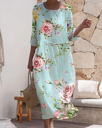 EDITH | ELEGANT FLORAL A-LINE DRESS WITH FLATTERING TUMMY COVERAGE