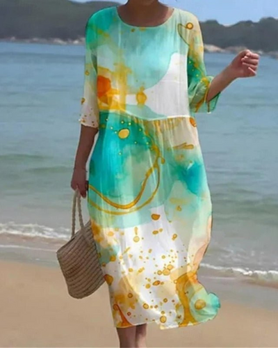 EDITH | ELEGANT FLORAL A-LINE DRESS WITH FLATTERING TUMMY COVERAGE