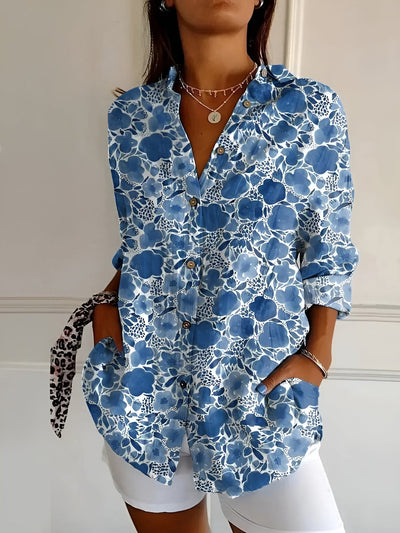 FAITH | FLORAL BUTTON-UP BLOUSE WITH FLATTERING TUMMY COVERAGE
