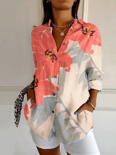 FAITH | FLORAL BUTTON-UP BLOUSE WITH FLATTERING TUMMY COVERAGE
