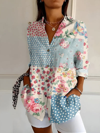 FAITH | FLORAL BUTTON-UP BLOUSE WITH FLATTERING TUMMY COVERAGE