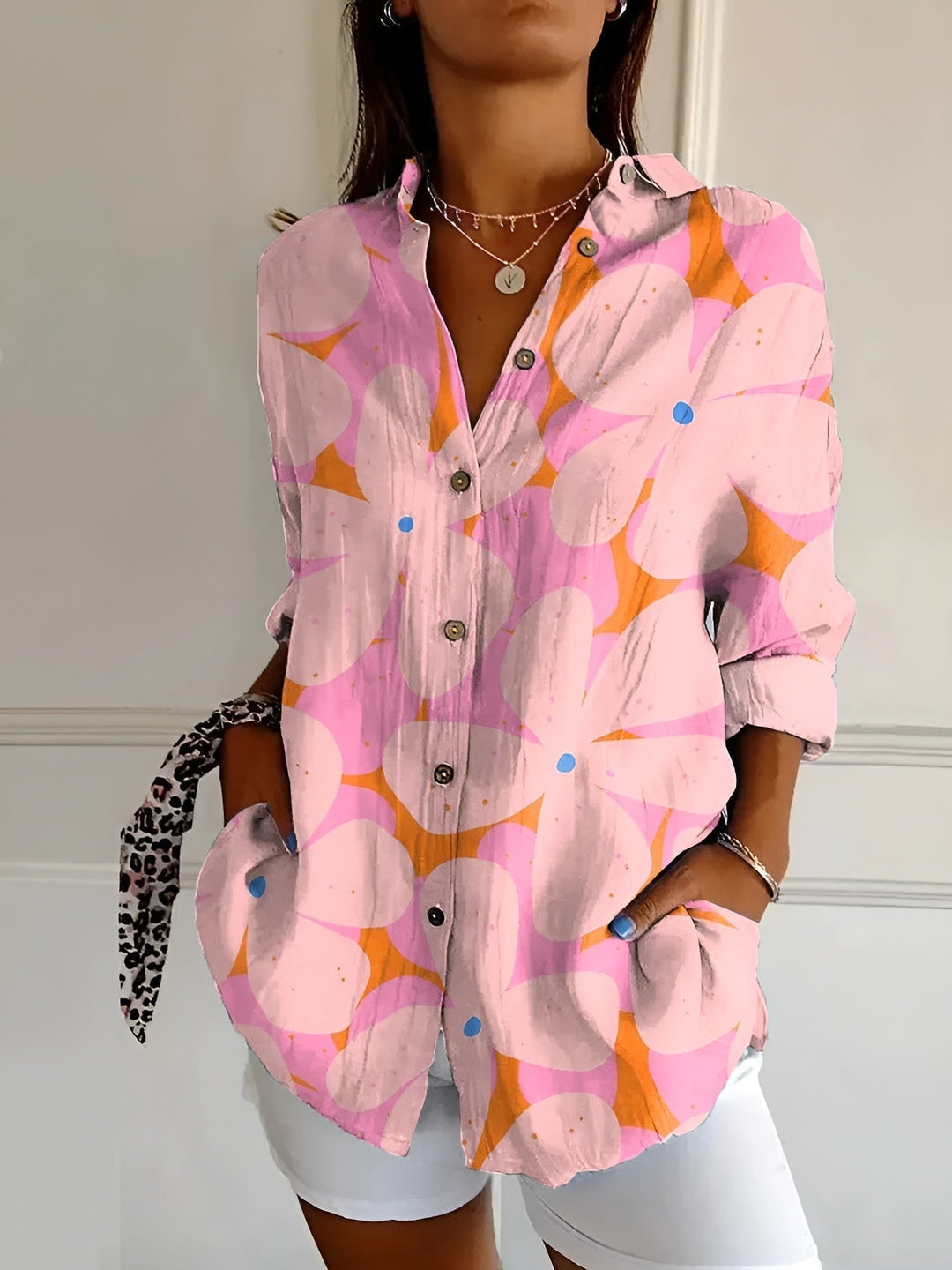 FAITH | FLORAL BUTTON-UP BLOUSE WITH FLATTERING TUMMY COVERAGE