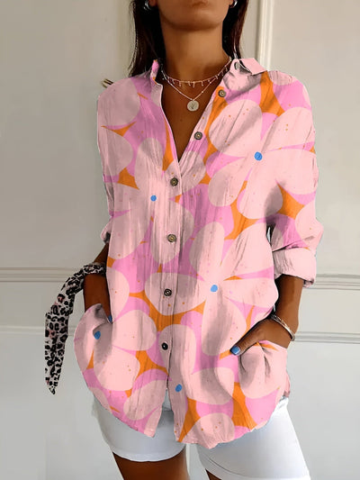 FAITH | FLORAL BUTTON-UP BLOUSE WITH FLATTERING TUMMY COVERAGE