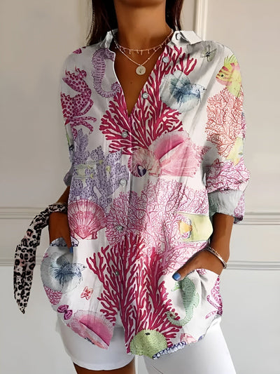 FAITH | FLORAL BUTTON-UP BLOUSE WITH FLATTERING TUMMY COVERAGE