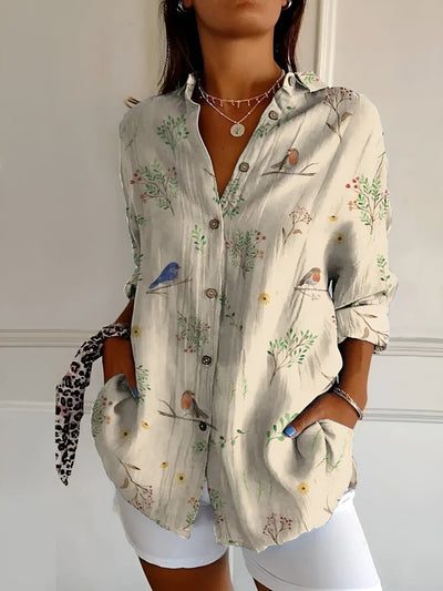 FAITH | FLORAL BUTTON-UP BLOUSE WITH FLATTERING TUMMY COVERAGE