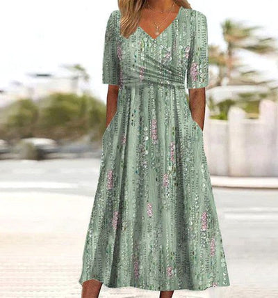 MARY | BOTANICAL MIDI DRESS WITH FLATTERING TUMMY COVERAGE