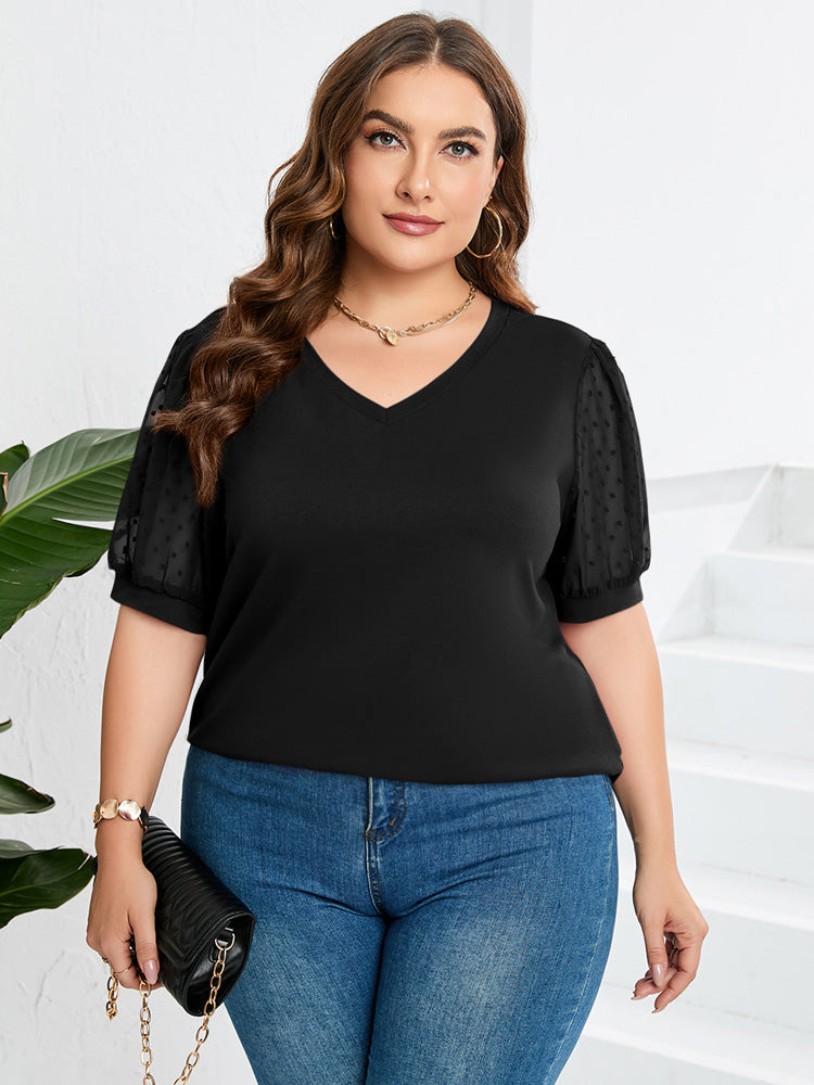 ELEANOR | ELEGANT SHEER-SLEEVE V-NECK BLOUSE