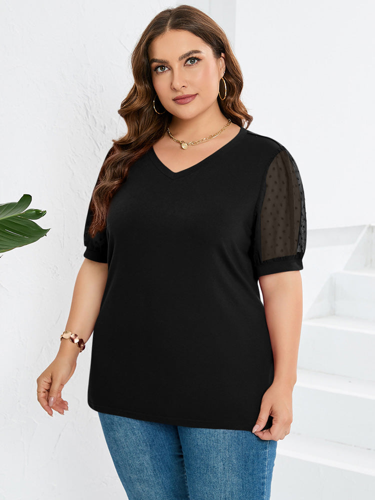 ELEANOR | ELEGANT SHEER-SLEEVE V-NECK BLOUSE
