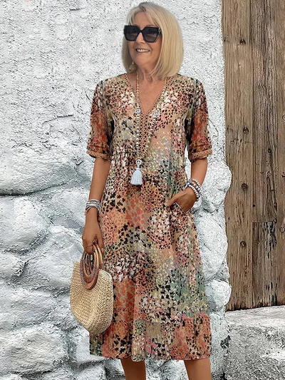 FREYA | ELEGANT FLORAL MIDI DRESS WITH TUMMY-COVERING FIT