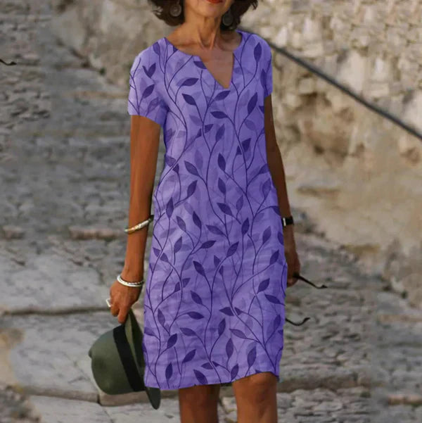 DOROTHY | PRINTED V-NECK A-LINE DRESS WITH ELEGANT WAIST SHAPE